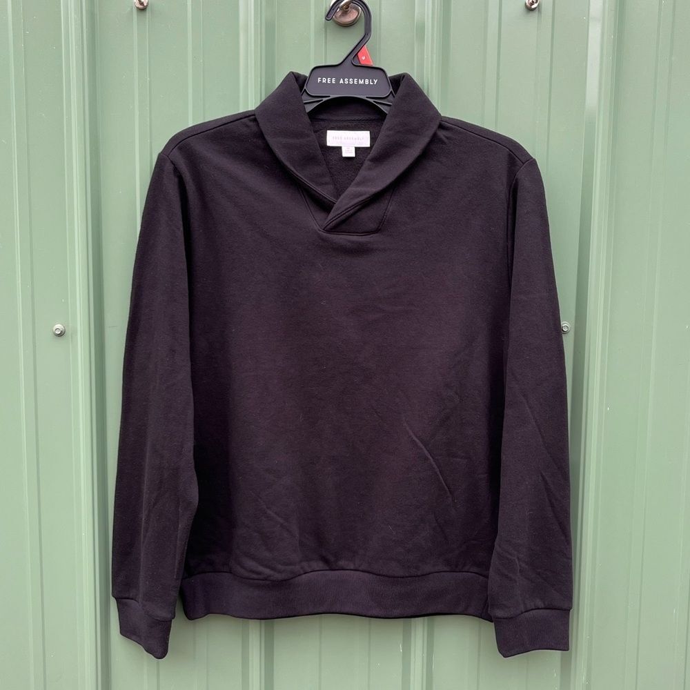 Men's Shawl Collar Black Fleece Sweatshirt Size M